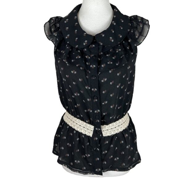 Line & Dot Ruffled Chiffon Peplum Top Size Small - Picture 2 of 6